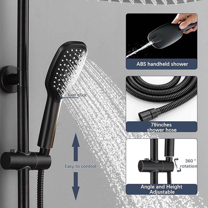 SonTiy Rain Shower Head System with Handheld Spray, 360° Adjustable Shower Arm Exposed Showerhead Kit with Caddy for Whole Family, Brushed Gold, Oil Rubbed Bronze