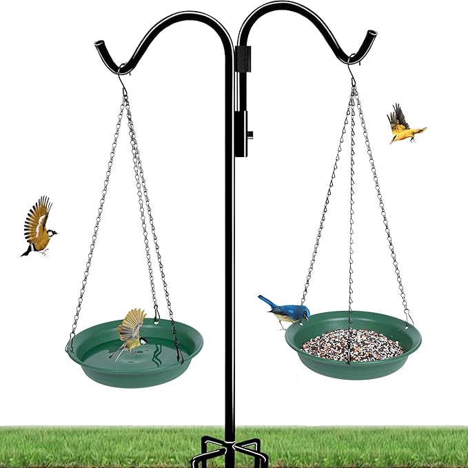 VUWEZ Hanging Bird Feeder & BirdBath for Outdoors, Wild Bird Feeders Tray, Hanging Birdbaths Trays for Outside, Cardinal, Blue Jay, Crow, Birdfeeders Outside (12", 1 Pcs with Hole & 1 Pcs No Hole)