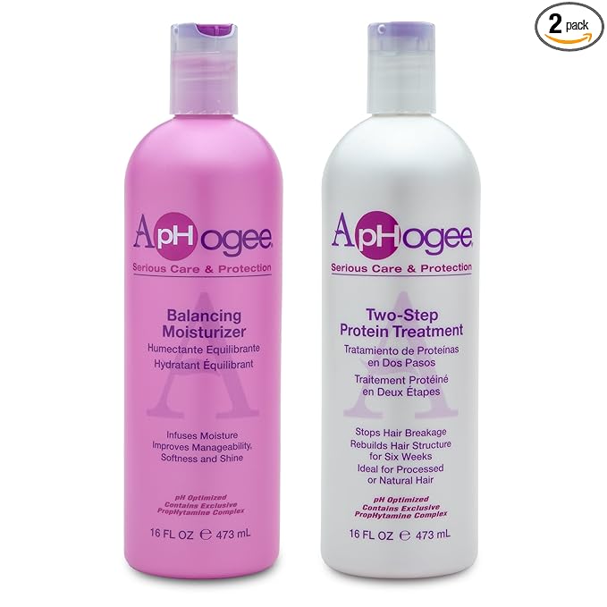 Aphogee Hair Care Double Bundle – Two-Step Protein Treatment (16 fl oz) & Balancing Moisturizer (16 fl oz)
