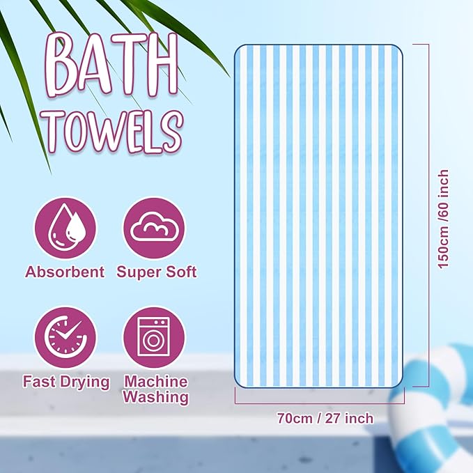 SmoothNovelty 18 Pack Microfiber Bath Towels Bulk 27'' x 60'' Oversized Size Bath Towel Highly Absorbent Extra Large Soft Drying for Beach Shower Summer Salon Sport Gym Party (Stripes,Multicolor)