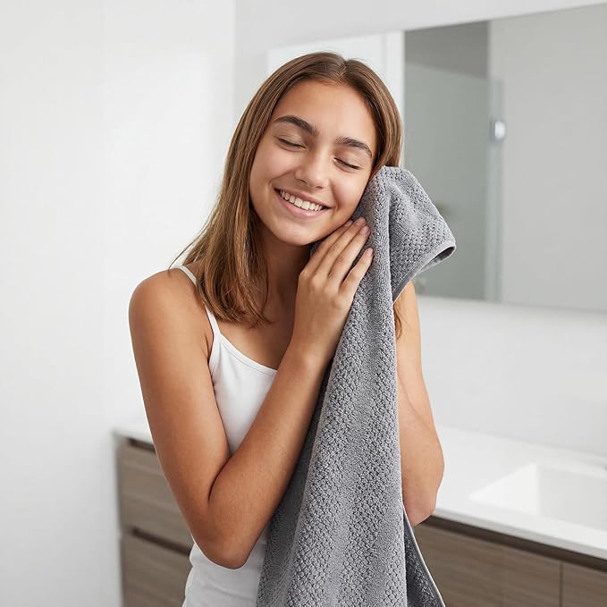 ecolook 4 Pack Microfiber Bath Towels, 31 x 63 inches Extra Large Bath Towel Set, Super Soft Highly Absorbent Bath Towels Set of 4, Quick Dry Lightweight Bathroom Towels for Spa, Pool, Gym, Dark Gray