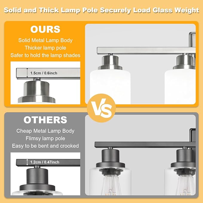 Unicozin 4-Light Bathroom Light Fixtures, Modern Brushed Nickel Vanity Light Over Mirror, Wall Sconces with Milky White Glass Shades for Living Room Bedroom Hallway E26 Base