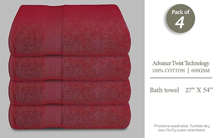 Softolle Luxury Bath Towels Set of 4 (27” x 54”) | Towels for Bathroom | Super Soft | Highly Absorbent Towels for Home, Spa, Gym (Burgundy)