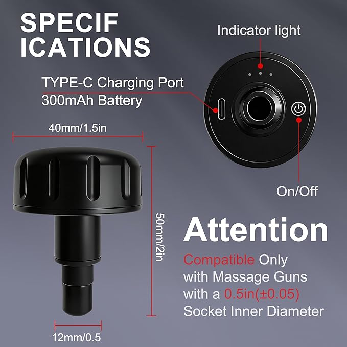 LEERCON Heating Head for Small Massage Gun - 3-Temp Settings (104/113/122°F) & 15-Min Auto-Off, Portable Rechargeable Handheld Accessory for Muscle Pain Relief