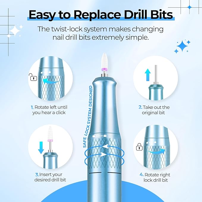JOSGLOI Electric Nail Drill Professional: 40000RPM Electric Nail File Kit E File Nail Drill Machine with LCD Display for Acrylic Gel Nail, Manicure Pedicure Polishing Nail Grinder for Salon Home Use
