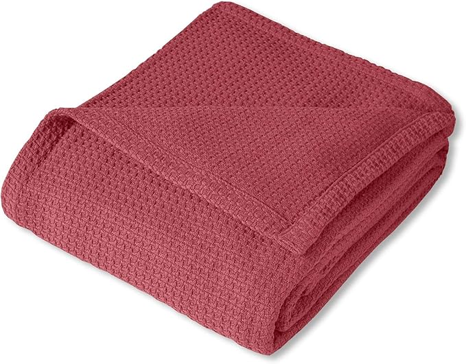 Sweet Home Collection 100% Fine Cotton Blanket Luxurious Basket Weave Stylish Design Soft and Comfortable All Season Warmth, King, Burgundy Red