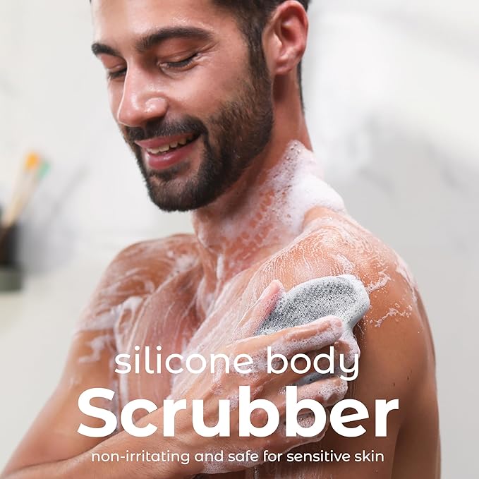 MainBasics Silicone Body Scrubber Dual-Sided Shower Loofah and Scalp Scrubber (Black, Scalp)