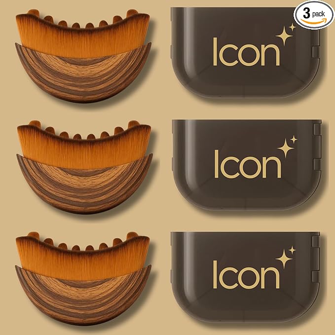 ICON Lymphatic Contour Brush for Face, Face Sculpting Tool for Lymphatic Drainage, Ultra Soft Bristles, Dry Brush, Helps Reduce Look of Puffiness (3 Pack)
