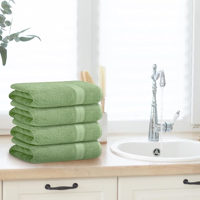 Avalon Towels Luxury 8 Piece Sage Green Towels Set, 2 Bath Towels, 2 Hand Towels and 4 Washcloths, 600 GSM 100% Ring Spun Cotton Highly Absorbent Green Bathroom Towels, Ideal for Hotel, Spa and Gym