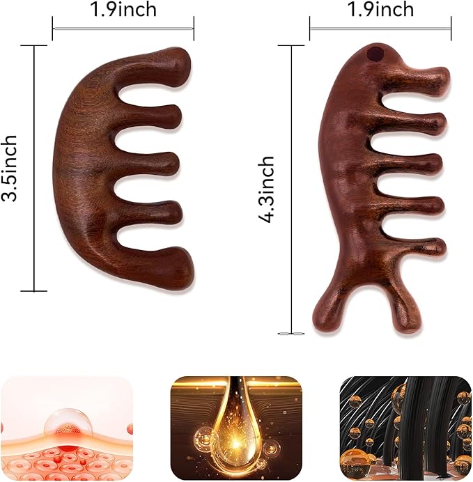 2 Pack Wooden Head Scalp Massager Comb, Sandalwood Scalp Massage Wood, Head Massager Gua Sha Tool Brush for Women Men Hair Growth