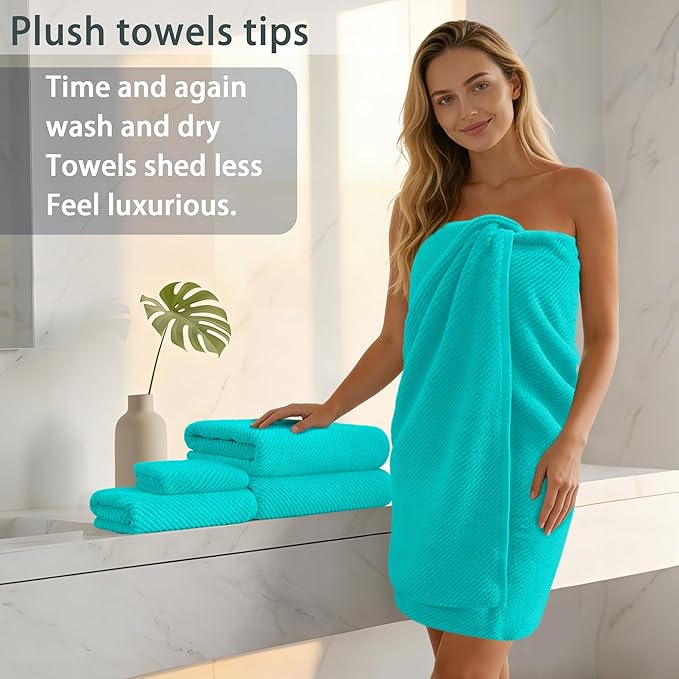 Turquoise Towels for Bathroom - 100% Cotton | Quick Dry | Thick | Lightweight, 3PCS Towel Set, 1 Large Bath 30"x56",1 Soft Hand 18"x28",1 Absorbent Washcloth 13"x13", Bath Towels with Hanging Loops
