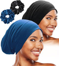 Sleep Cap Bonnet for Sleeping Black Women, Adjustable Cooling Ice Silk Lined Bonnet for Curly Braids Hair Cover Beanie Hat