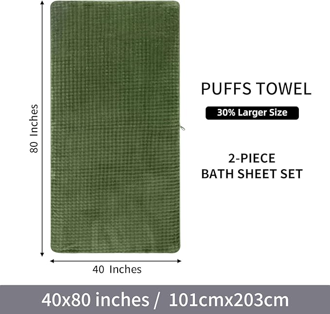 KBY Bath Towels Set of 2, Extra Large Bath Sheets 40X80 Inches,Quick Dry, Ultra Soft，Durable & Super Absorbent Oversized Bathroom Towel Sets for Adults, Gym, Spa, Pool & Hotel (Olive Green)
