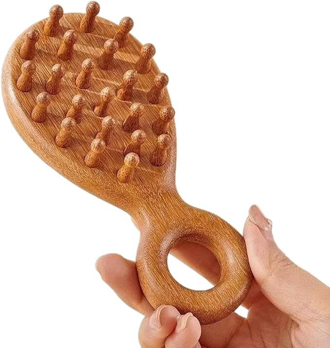 Sandalwood Head and Scalp Massager Comb, Wide Tooth Wooden Gua Sha Tool with Ergonomic Handle for Stress Relief, Headache, Neck and Shoulder Relaxation