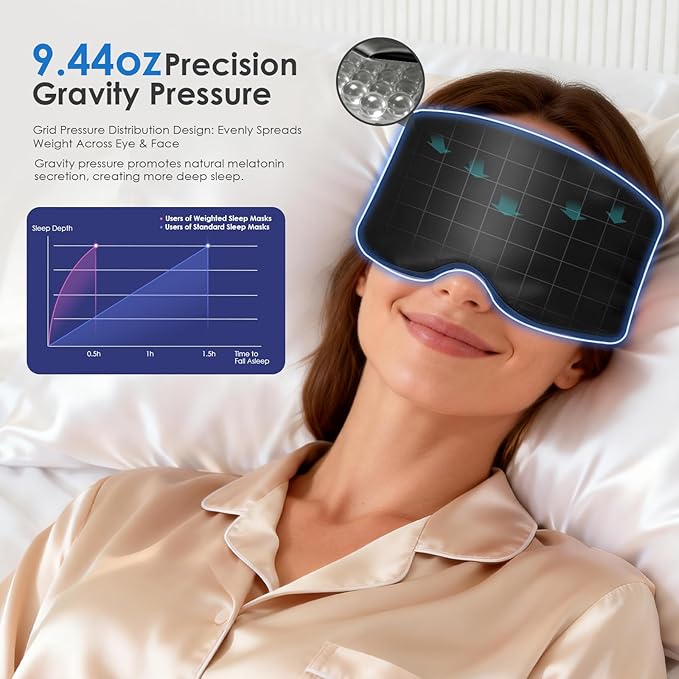 Weighted Eye Mask for Sleeping, Silk Sleep Mask for Side Sleeper with Adjustable Buckle, 100% Blockout Design, Ideal for Meditation, Relaxation and Travel, with Storage Pouch (Black)