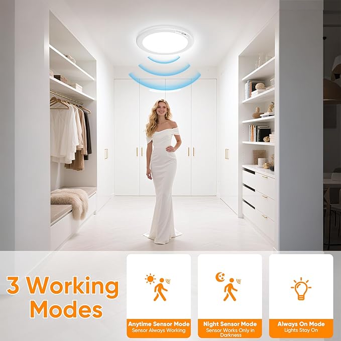 Rechargeable Motion Sensor Ceiling Light with 12 RGB Colors and Cool White Lights, Battery Operated Shower Lamp with Remote, Magnetic Motion Sensor Shower Light for Closet Bathroom Hallway Porch