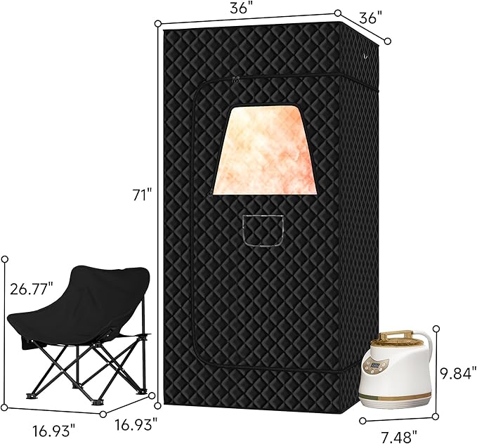 Springspa Portable Steam Sauna Box with 3L & 1500W±10%, Personal Sauna Tent with 9 Adjustable Heat Levels, Steam Sauna Full Body for Home, Foldable Chair, Extra Large Size 3' x 3' x 5.9'