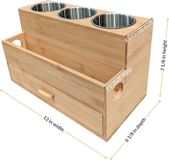 Harzen Brothers Hair Tool Organizer- Bamboo, Blow Dryer Holder, Bathroom Countertop, Vanity Caddy Storage Stand for Accessories, Makeup, Toiletries