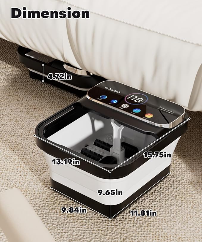 OOAMBB Collapsible Foot Spa with Heat, Bubble,Temp Control,Remote Control, Color Touch Screen Foot Bath Massager with 6 Massage Rollers,Foot Soaking Tub (Black+Green)