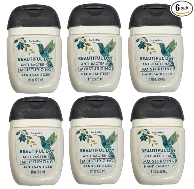 Bath and Body Works Classic and Seasonal Scents Pocketbac Gel Sanitizers - Pack of 6-1 oz each (Beautiful Day Moisturizing)