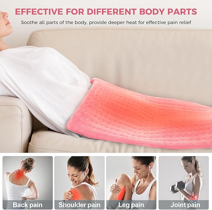 NOWWISH Heating Pad for Back Pain Relief & Period Cramps, 33x17 Inches Large Electric Heating Pad with 10 Heat Settings, Timer & Auto Shut-Off, Machine Washable, Mothers Day Gifts for Mom Women, Pink