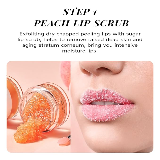 ANAI RUI Lip Scrub & Mask Set, Lip Scrubber Exfoliator, Lip Sugar Scrub, Lip Sleeping Mask, Moisturizering for Dry, Chapped, Dark Lips, Overnight Lip Mask, Peach, Mothers Day Gifts