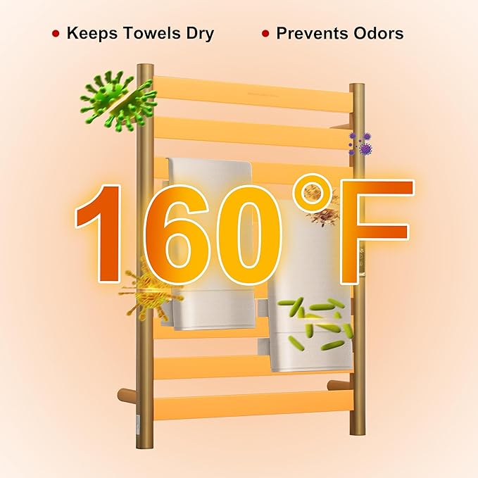 Heated Wall Mounted Electric Towel Warmer Rack,Timer & Temperature Control, 8 Bar Stainless Steel Towel Heater for Bathroom, Brushed Gold, Plug-in(27.56x19.69x4.41in)