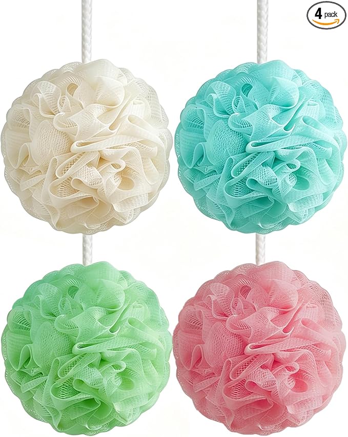 Loofah Sponge 4 Pack, 60G Soft Loofa Bath Sponges Luffa for Shower Women Kids Men