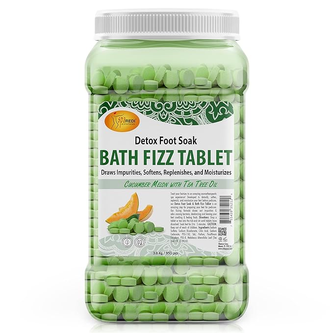SPA REDI - Detox Foot Soak Fizz Tablets for Pedicure, Cucumber and Melon, 950 Count - Foot Bath with Tea Tree Oil, Aromatherapeutic, Draws Impurities, Softens, Replenishes and Moisturizes