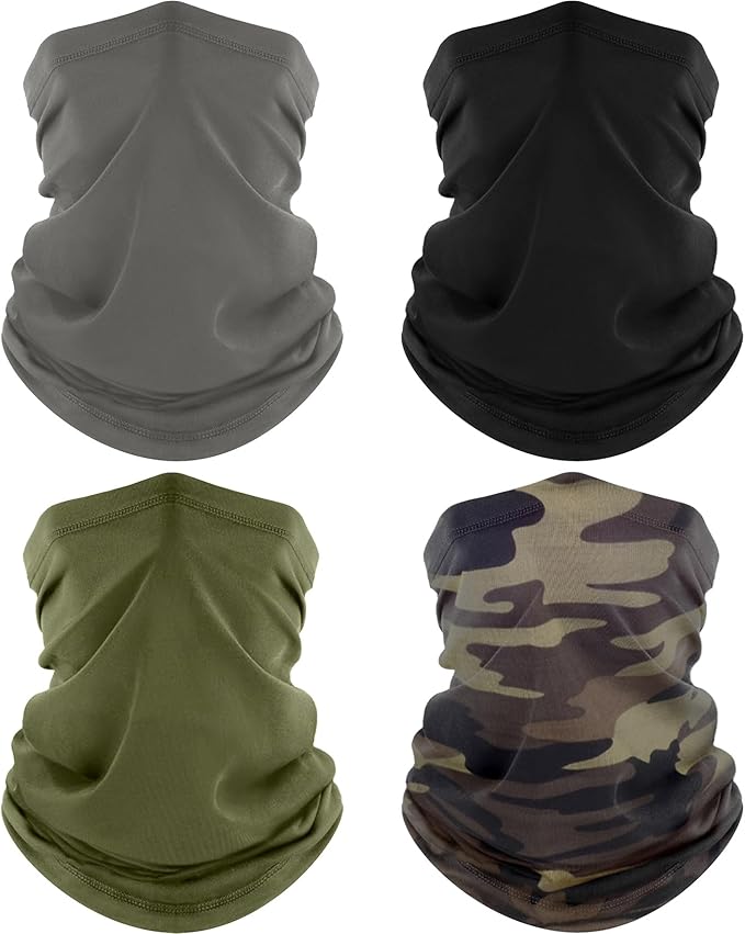 ROXUN 4 Pack Neck Gaiter, Cooling Breathable Face Mask UV Protection Scarf Hiking Bandana for Men/Women