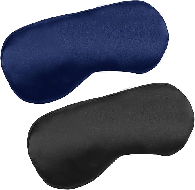 2 PCS Black Blue Satin Sleep Masks, Adjustable Silk Eye Mask for Sleeping, Eye Sleep Shade Cover, Blind Folds Soft Breathable Blindfold for Play Party Games Airplane Travel Essentials Cover Gifts