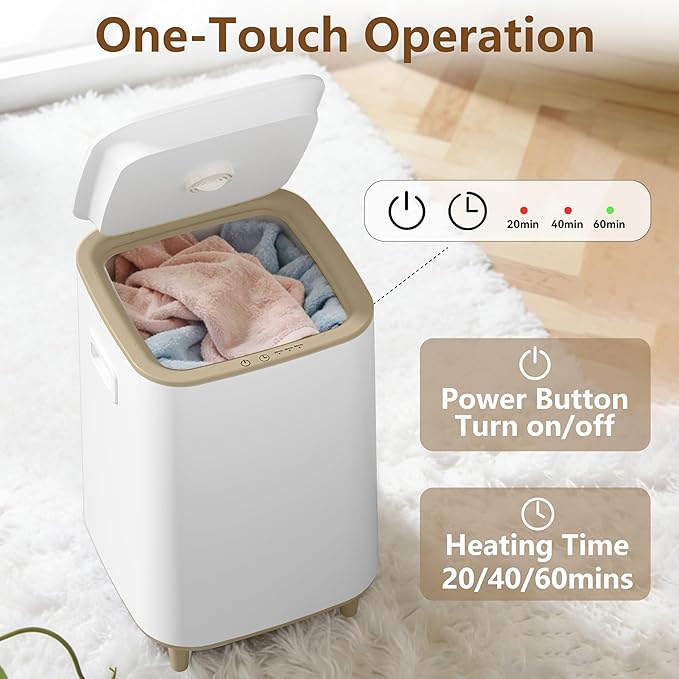 22L Towel Warmer for Bathroom – Fast Heating Blanket Warmer, Fits Two 40" x 70" Oversized Towels, Blankets & Bathrobes, Auto Shut-Off, Adjustable Timer, Portable Towel Warmer Bucket - Brown