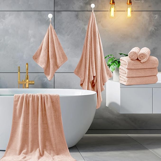 8 Piece Bath Towel Set-2 Oversized Bath Sheets(35"x70"),2 Hand Towels,4 Washcloths-Extra Large Microfiber Towel Sets,Less Lint Highly Absorbent & Quick Dry Bath Towels for Bathroom Gym Pool,Orange