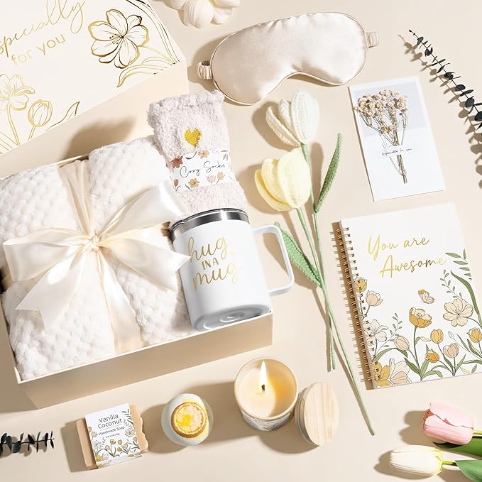 Mothers Day Birthday Gifts for Women Self Care Package, Get Well Soon Gift Baskets for Women Spa Gifts Set, Unique Thinking of You Inspirational Sympathy Gift Baskets for Mom Her Wife Friend Sister