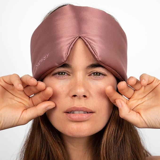 DROWSY Silk Sleep Mask Set - Face-Hugging, Padded Silk Cocoon for Luxury Sleep in Total Darkness - Eye Masks for Sleeping & Travel, 100% Pure Mulberry Silk, Adjustable - Blue & Rose (Set of 2)