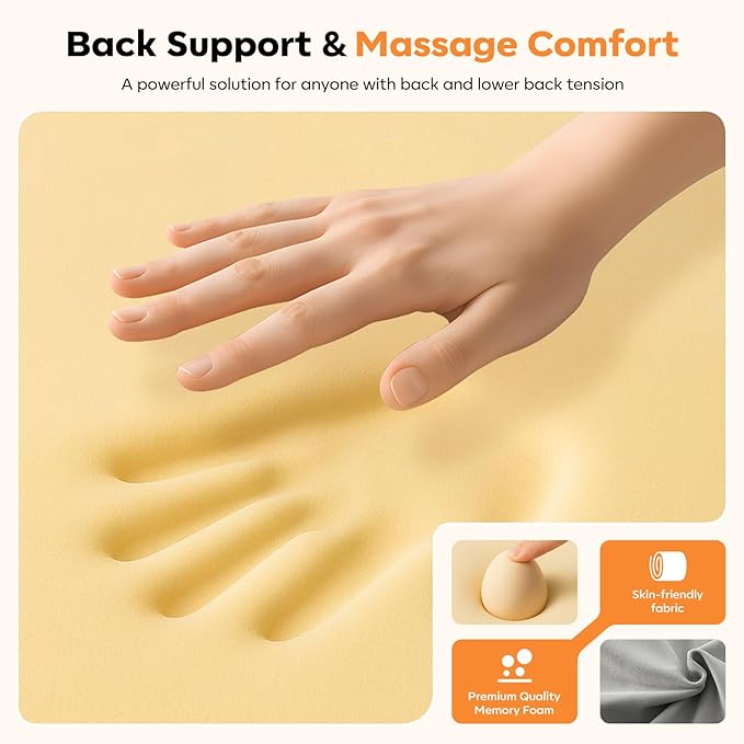 Smooth Triple Fusion 3-in-1 Lumbar Pillow Back Massager with Heat, Vibration & Traction – Rechargeable Cordless for Deep Tissue Pain Relief & Relaxation at Home & Office – Gift Idea