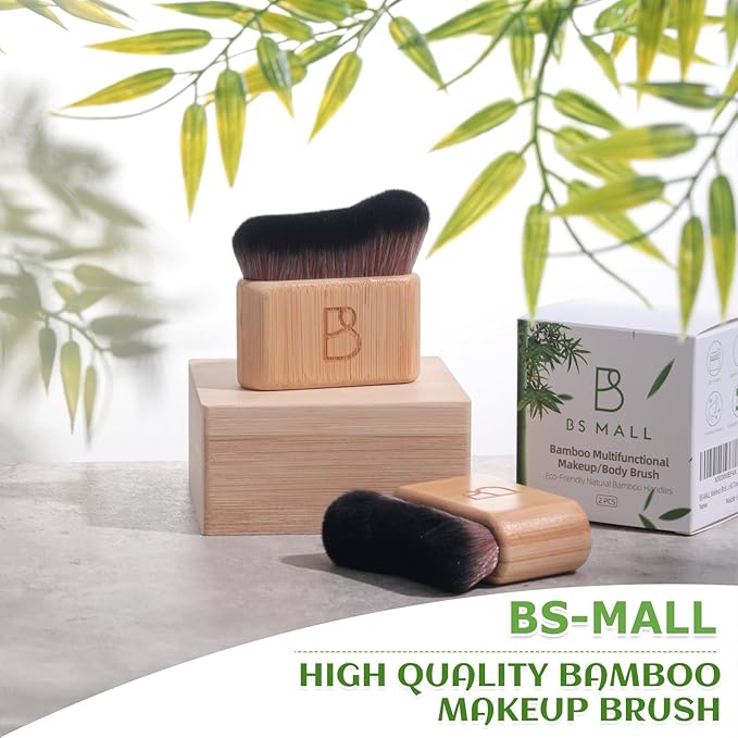 BS-MALL Self Tanning Body Brush Makeup Brushes Set of 2 – Multi-Purpose Body Brush & Ultra-Soft Synthetic Bristles, Perfect for Face & Body Application & Travel & Daily Use (Bamboo)