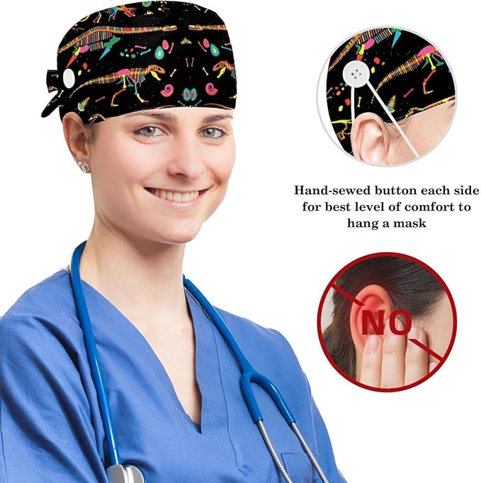 Scrub Cap with Hair Scrunchy, Ponytail Holder Surgical Cap