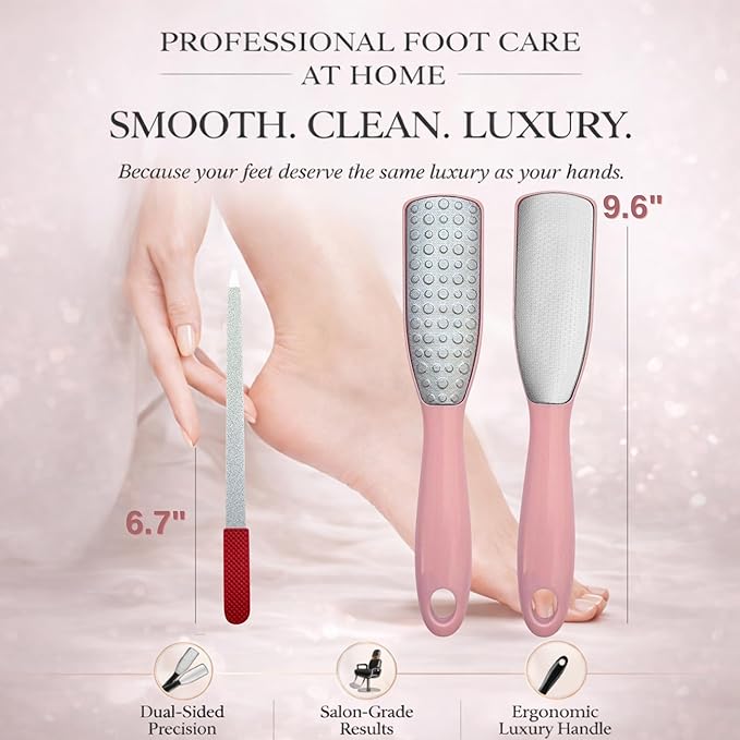 Professional Foot File & Callus Remover Set – 2-in-1 Stainless Steel Pedicure Rasp + Sapphire Nail File – Wet & Dry Use – Salon Quality