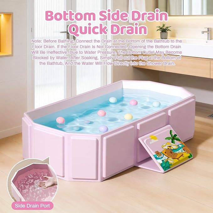 Portable Bathtub, Foldable Bathtub No Installation, Bathroom SPA Soaking Tub, Shower Stall Collapsible Hot & Ice Bath Tub (Light White, 29.5"L x 17.7"W x 9.8"H)