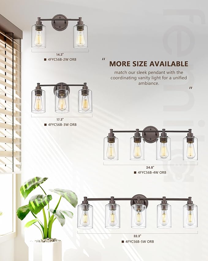 FEMILA Bathroom Vanity Light, Vanity Lighting fixtures, Modern Wall Sconce Bathroom Lighting with Claer Glass Shade, 2-Light Bathroom Light Fixtures, Oil Rubbed Bronze Finish, 4FYC56B-2W ORB
