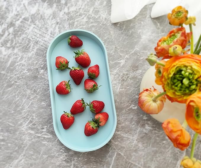 Blue Small Tray (11.8 inch), 3 Pack Oval Tray for Kitchen Counter, Bathtub Bathroom Vanity Items, Countertop Organizer, Coffee Accessory, Bar, Serving Seasoning, Salt and Pepper, Soap.
