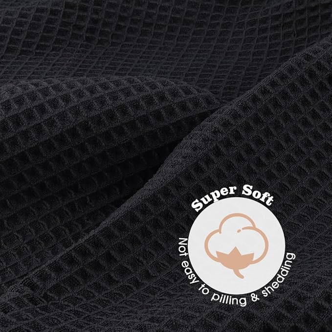 GLIMGLINT 2 Pack Black Microfiber Hair Towel Wrap for Long, Thick, Curly Hair, Super Soft, Fast Drying Waffle Hair Towel Wrap with Elastic Strap 40"X26.5"