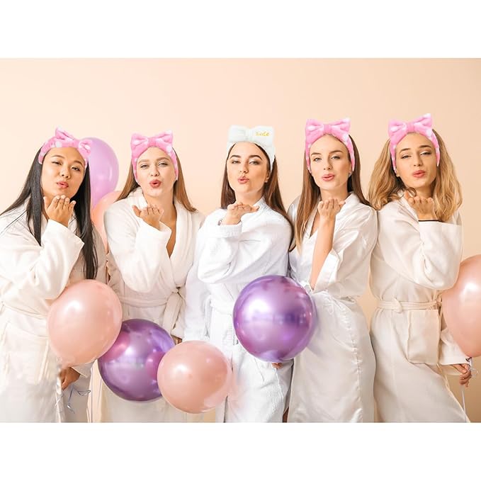 Semato Bachelorette Party Favor Set - Bride & Bridesmaid Spa Headbands with Cute Bows (1 Bride + 7 Pink Dot)