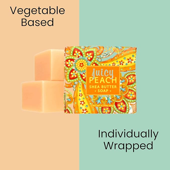 Greenwich Bay Mini Botanical Soap Bars – 12 Pack 1.9 oz Each – Individually Wrapped Guest Soaps for Airbnb, Spa, Travel, Bath – Travel Size Bar Soap Set, Juicy Peach