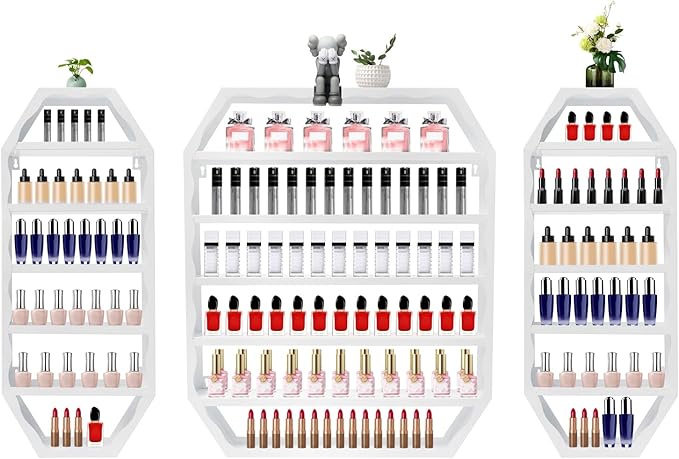 Nail Polish Organizer Wall Mounted, 3Pcs 6-Tier Nail Polish Storage Rack, Metal Nail Polish Storage Holder, Multifunctional Organizer for Essential Oil Perfume at Home Salon Spa(White)