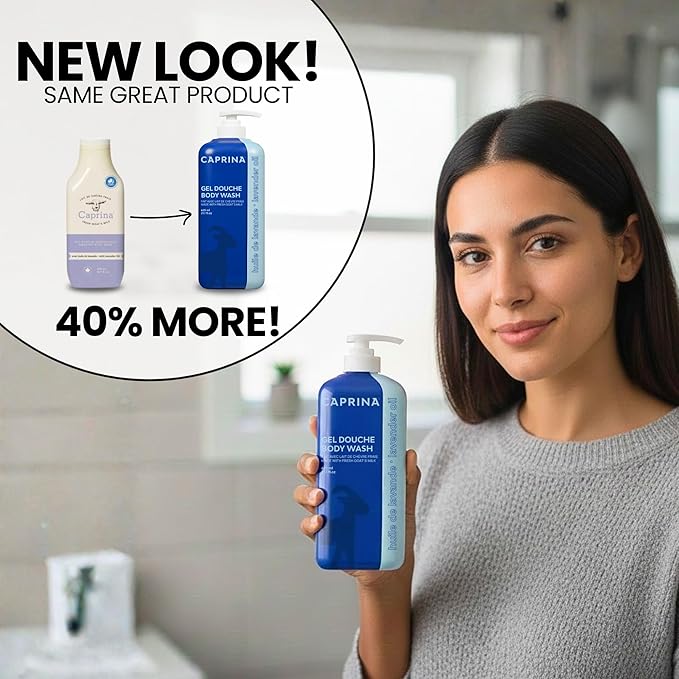Caprina Amazing Body Wash, Lavender Oil, 16.9 oz, With Fresh Canadian Goat Milk, Gentle Soap, Moisturizing, Vitamin A, B2, B3, and More