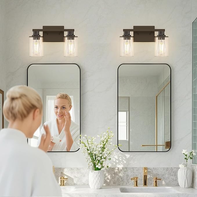 L LOHAS LED 2-Light Bathroom Light Fixtures, Black Vanity Light with Clear Glass Shade, Vanity Lights for Bathroom, Black, ETL Listed