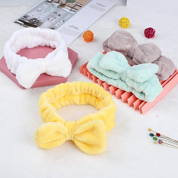 Hishexin 8 Pack Spa Headbands for Women, Soft Bow Skincare Headband for Washing Face, Skincare, Salon & Makeup, Bulk Spa Party Favors, Ideal Christmas Gifts or Stocking Stuffers for Teen Girls