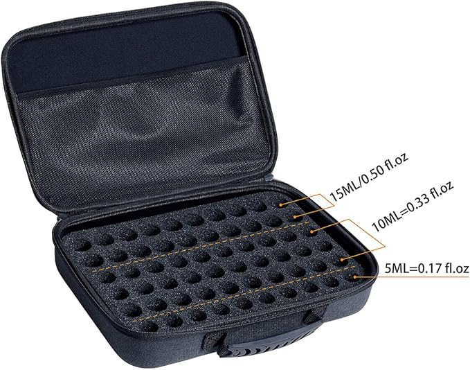 Essential Oils Carrying Case Holds 60 Grids for 1-3ML Roller Bottles 5ml, 10ml, 15ml Bottles Storage Organizer Bag Hard Shell EVA, Essential Oil Bag with Detachable Sponge Pad Black